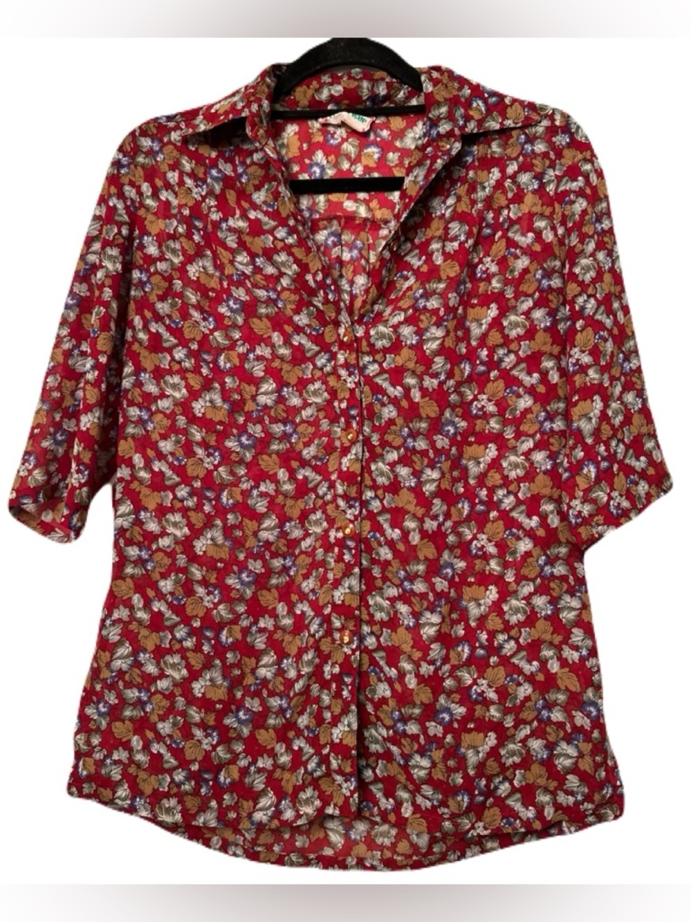 VIVA FLEUR Vintage Red Floral Button-Up Blouse Sz 7 Retro Cottagecore BohoTop - Picture 14 of 16